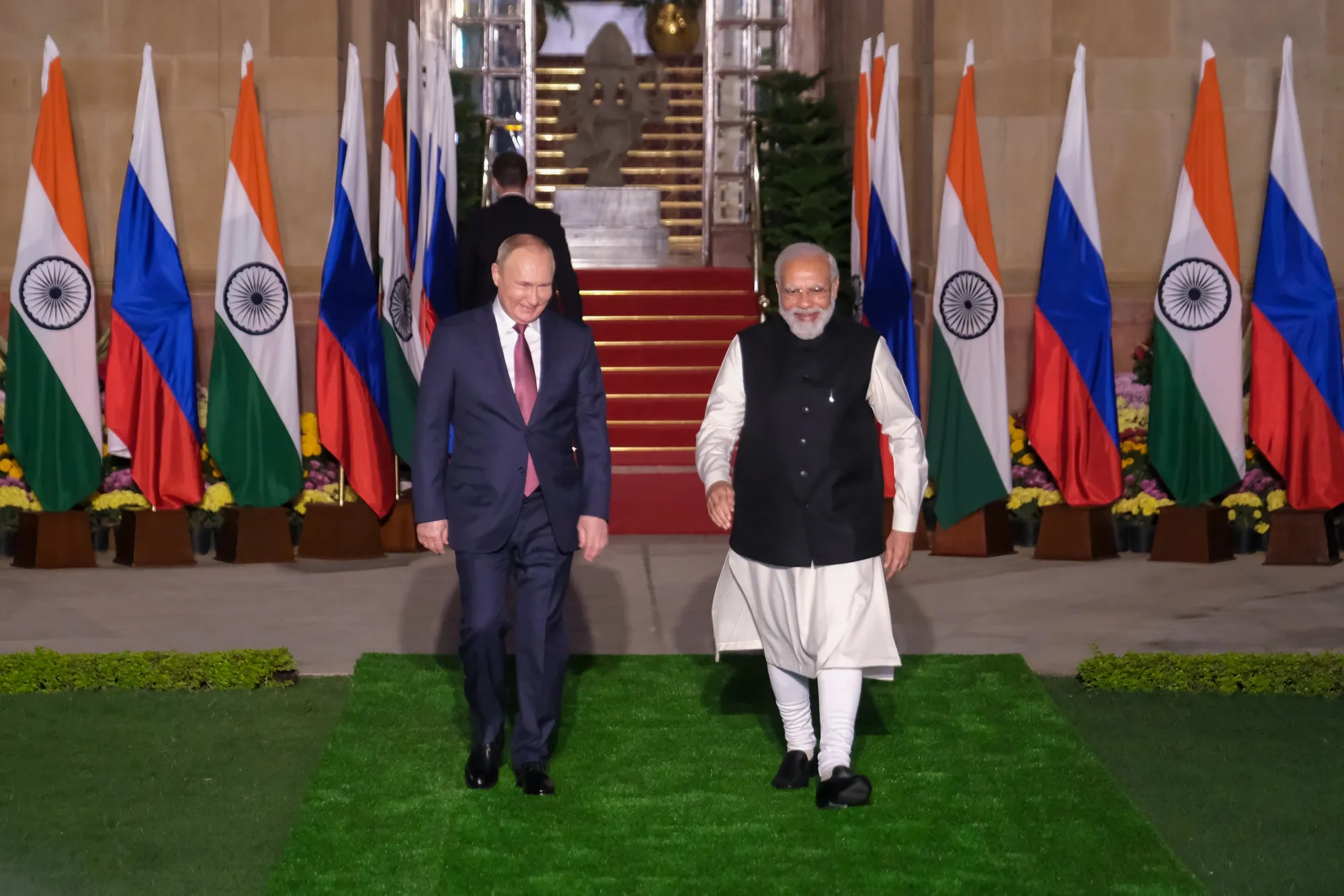 Indian&nbsp;Prime Minister Narendra Modi&nbsp;and Russian President Vladimir Putin in New Delhi in&nbsp;2021.
