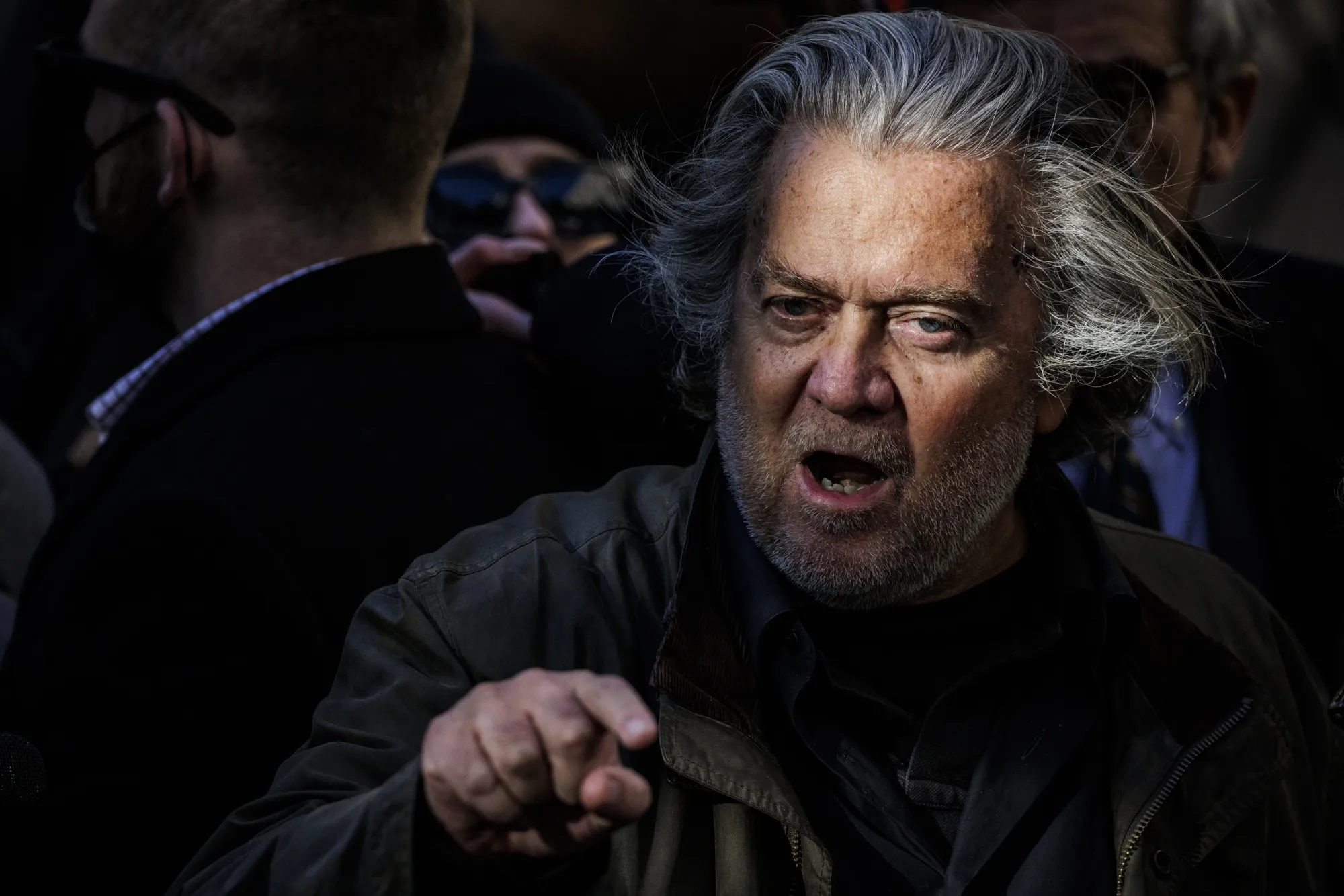 Steve Bannon speaks to members of the media after appearing in federal court in Washington, D.C., on Nov. 15, 2021.&nbsp;