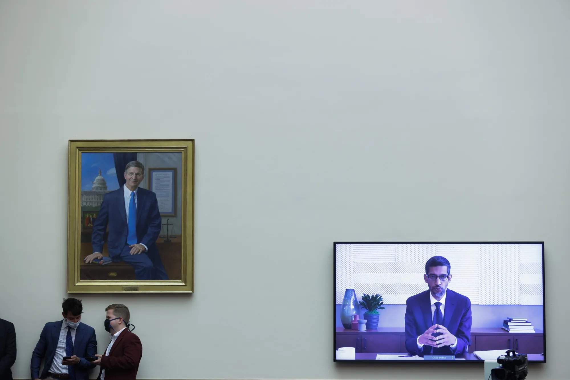 Sundar Pichai, CEO of Google, speaks via videoconference during a congressional antitrust hearing in Washington on July 29, 2020.