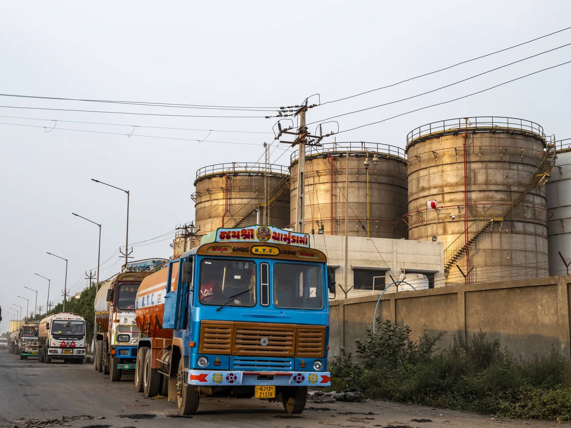 Storage&nbsp;tanks outside the Deendayal Port Authority in Kandla, India.