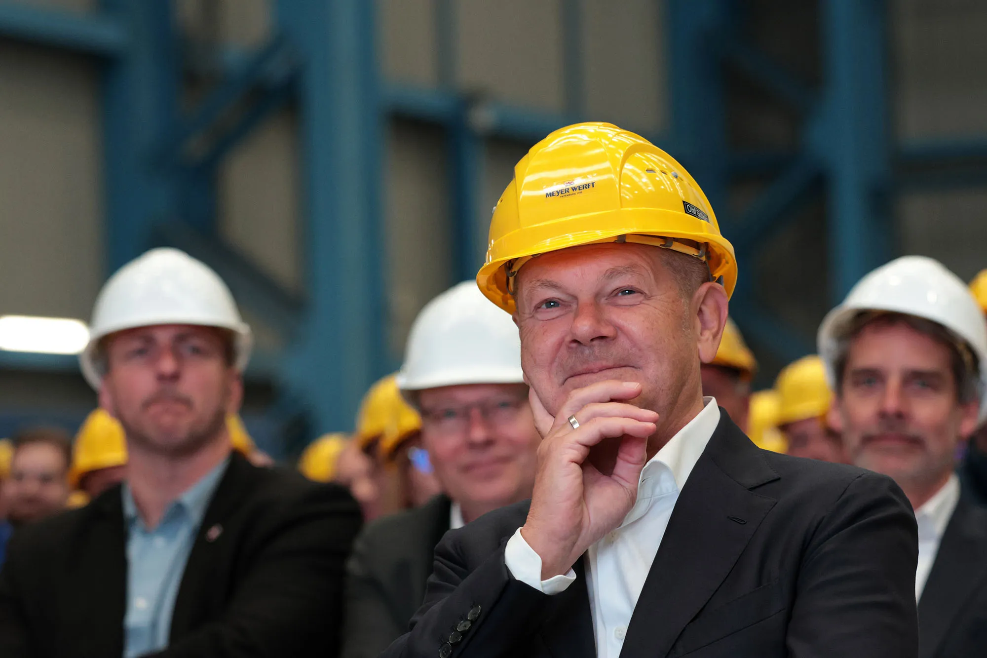 Olaf Scholz visits the Meyer Werft shipyard in Papenburg, Germany, on Aug. 22.