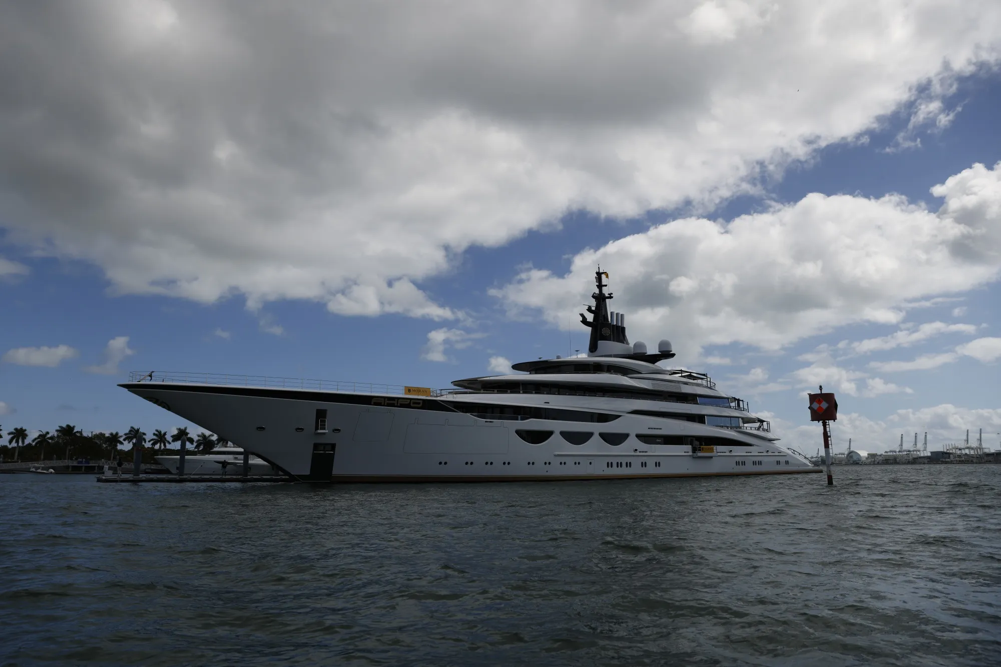 A Lurssen megayacht at Yacht Haven Grande during the Discover Boating Miami International Boat Show in February. The company is developing a ship powered by hydrogen fuel cells for Apple Inc.’s former watch developer Marc Newson.