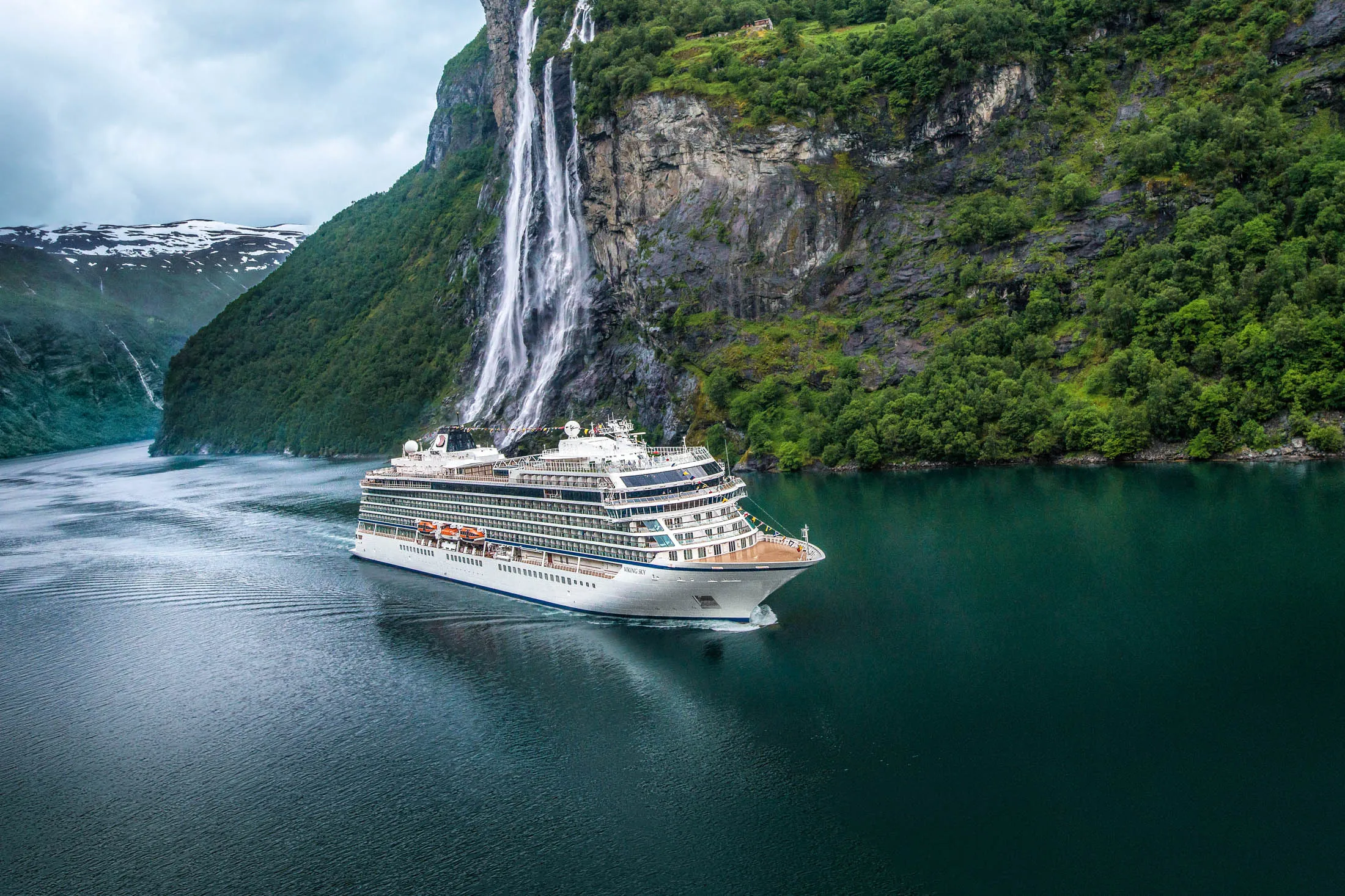 A Viking Ocean vessel&nbsp;at&nbsp;Geiranger, Norway.