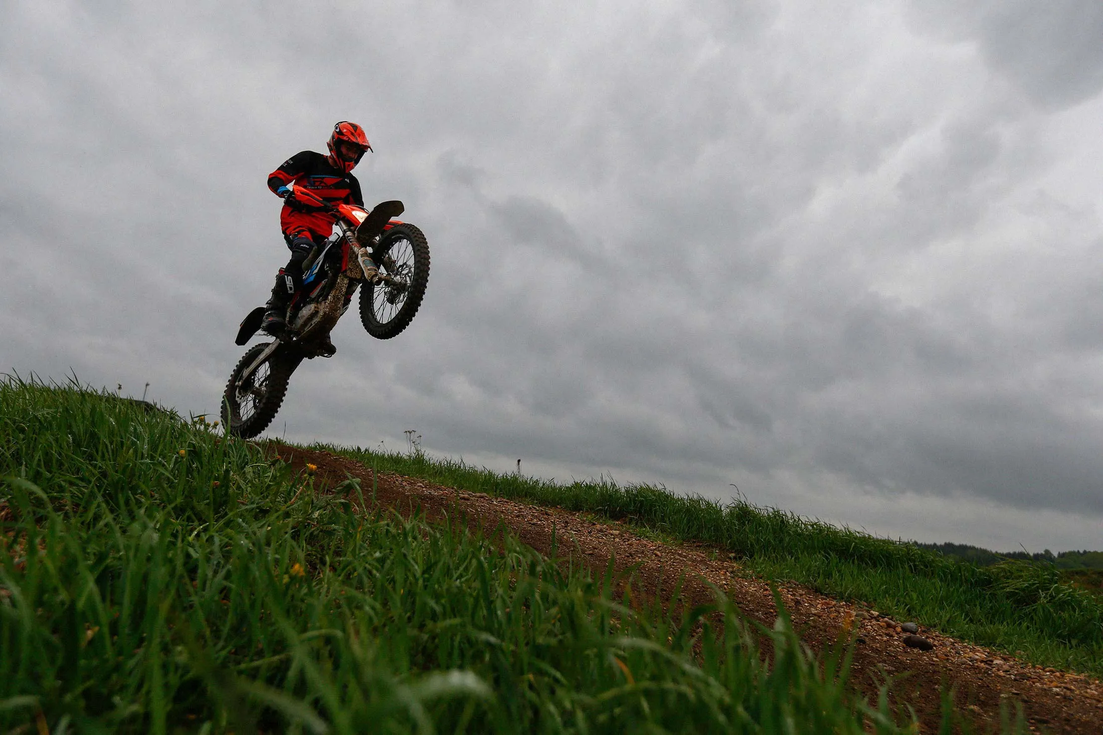 KTM employees test e-bikes at the E-Cross Center in Mattighofen, Austria.