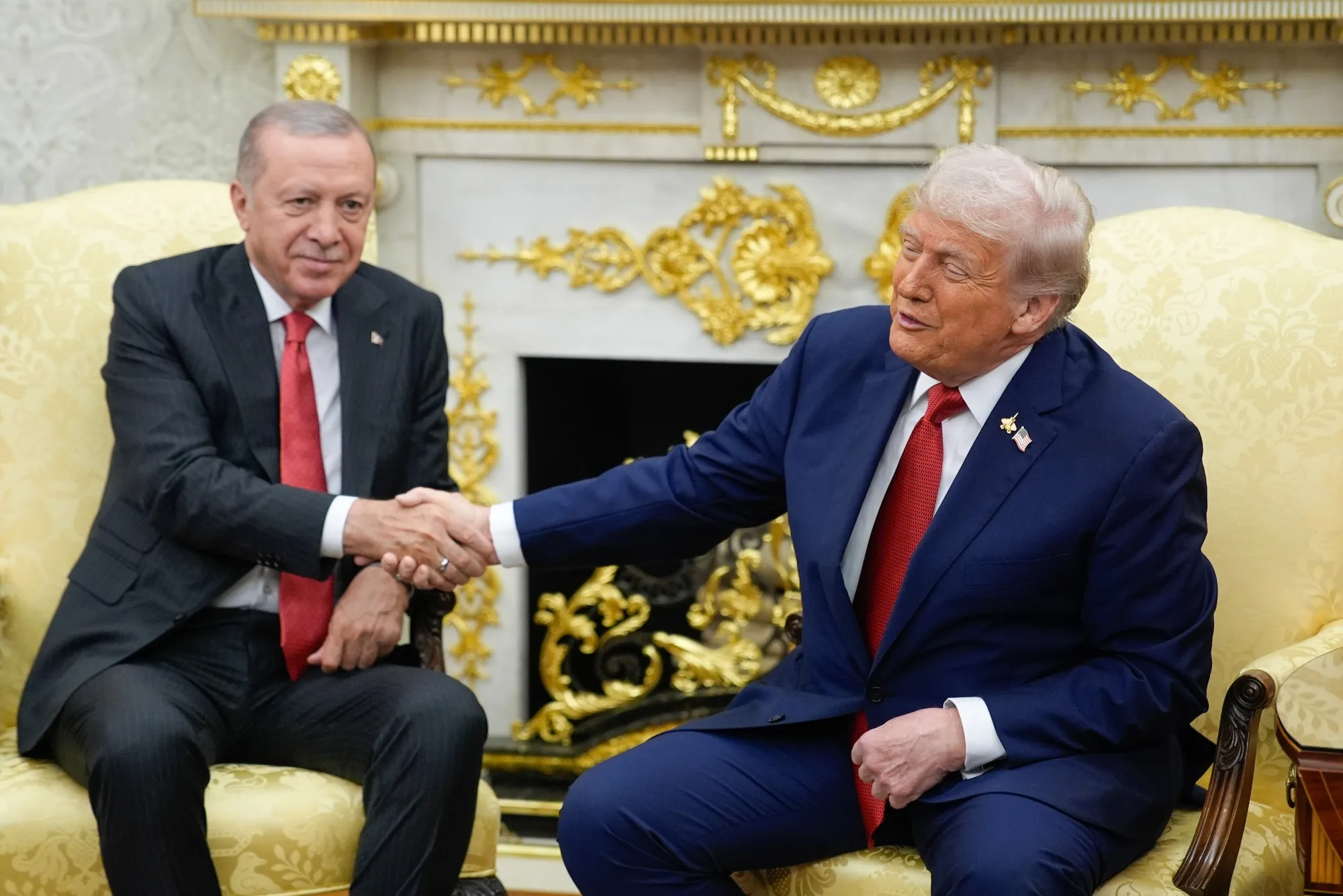 US President Donald Trump, right, and Recep Tayyip Erdogan on Sept. 25.