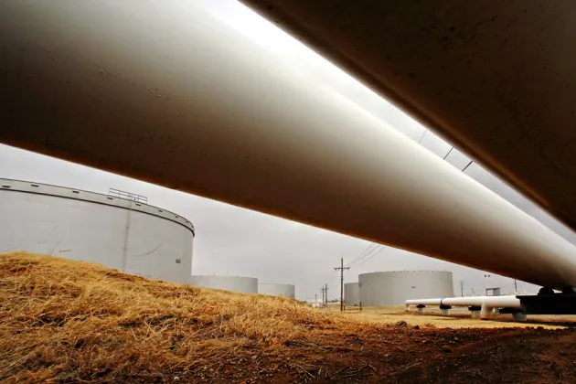 Tanks of unrefined oil in Cushing, Oklahoma, where there’s a glut of crude in storage