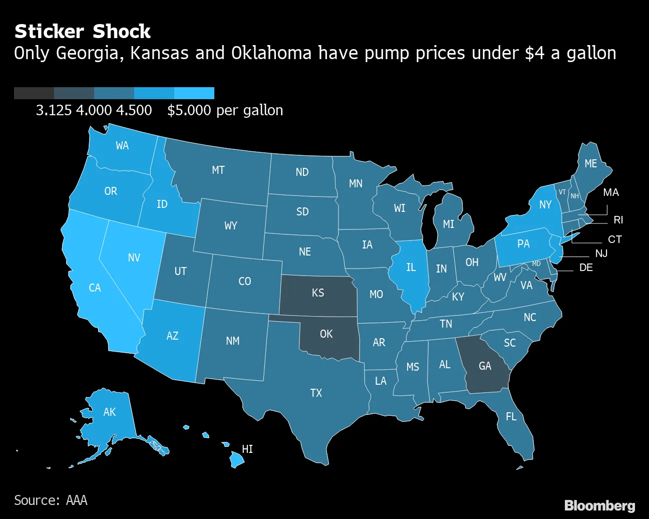 Only Three US States Have Pump Prices Below $4 a Gallon - Bloomberg