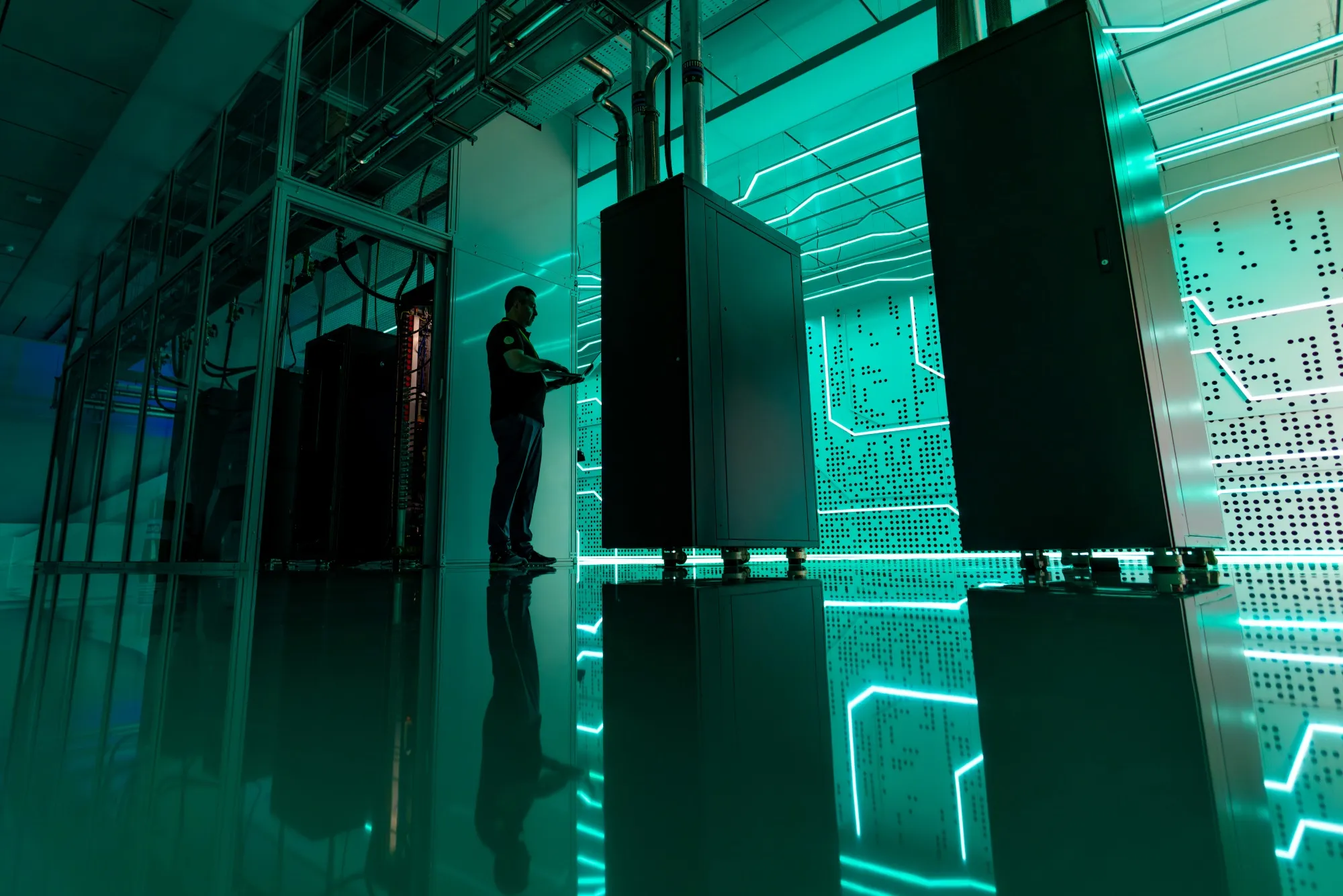 Liquid-cooled servers in an installation at the Global Switch Docklands data center&nbsp;campus in London.