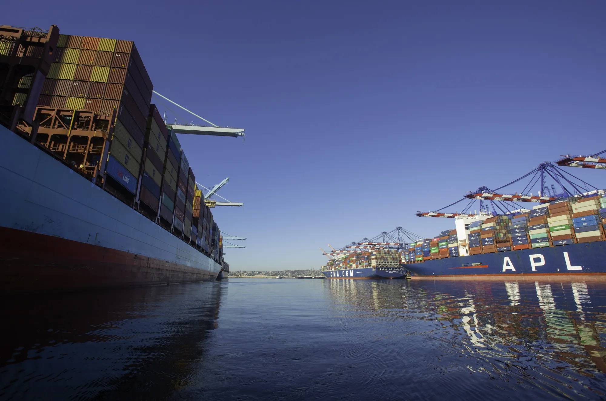 Container ships n the Port of Los Angeles.