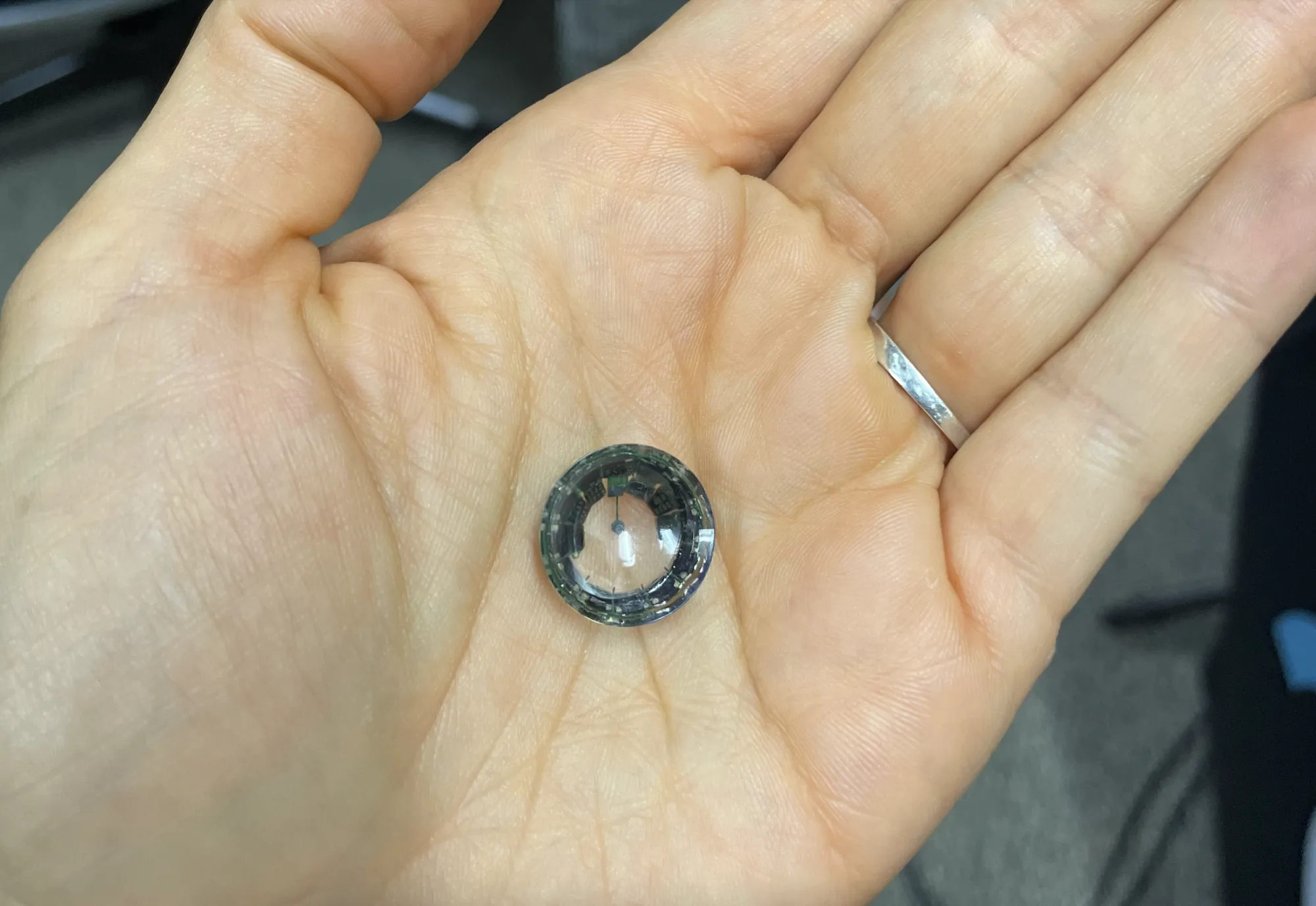 A recent prototype of the augmented reality smart contact lens developed by startup Mojo Vision.&nbsp;