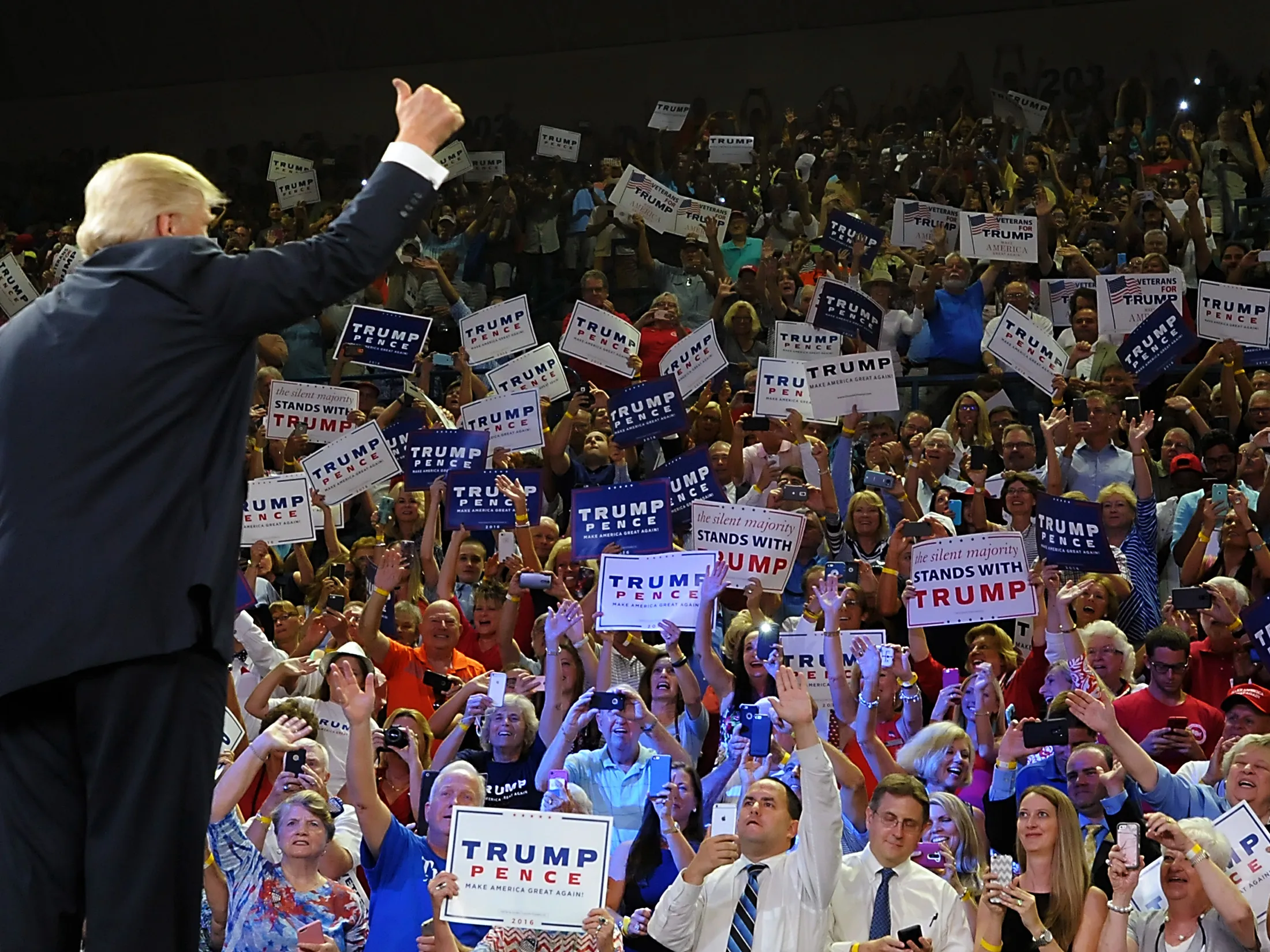 Donald Trump during a presidential campaign event at Trask Coliseum in Wilmington, NC in 2016.
