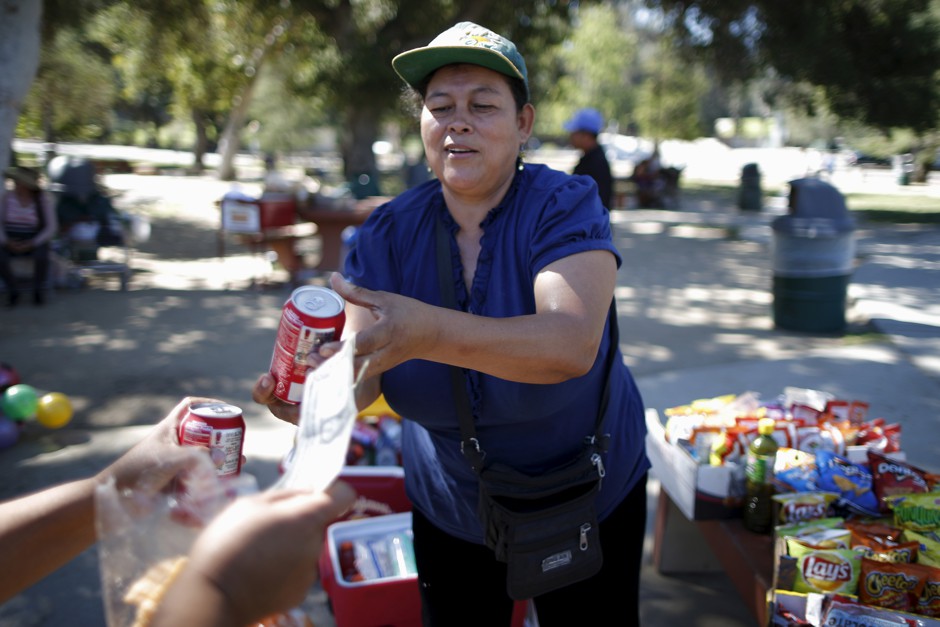 Teresa De Leon, 54, works as a street vendor in Griffith Park, Los Angeles.