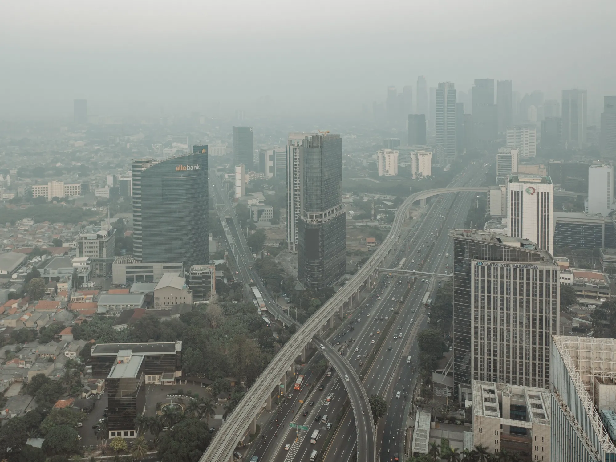 Buildings and highways shrouded in smog in Jakarta, Indonesia, on Aug. 22.