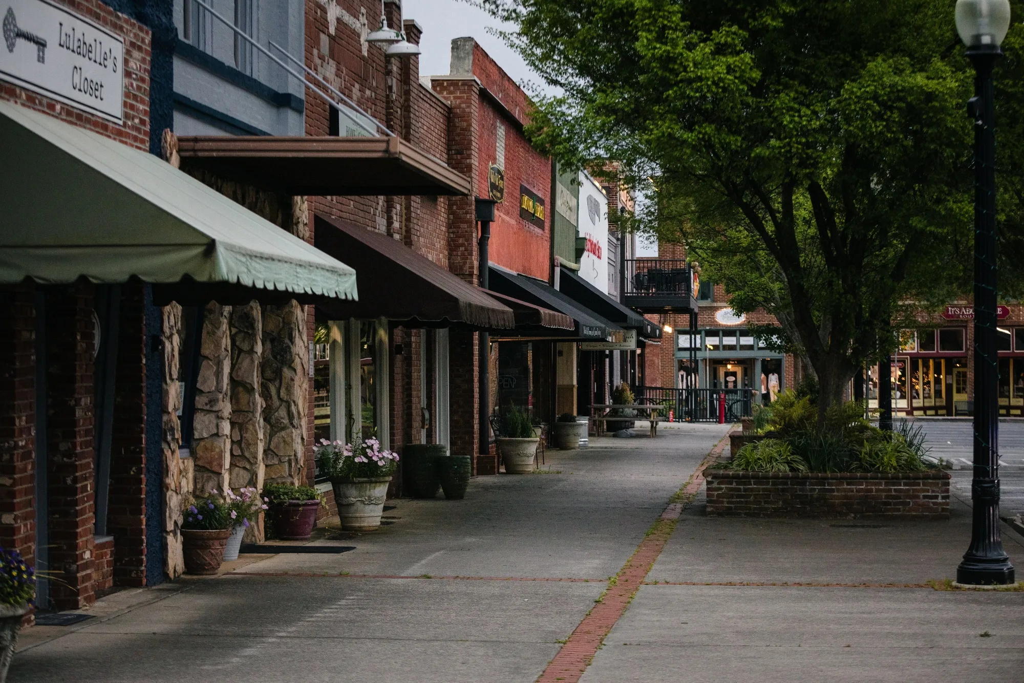 Closed businesses in downtown Cartersville, Georgia on April 22.