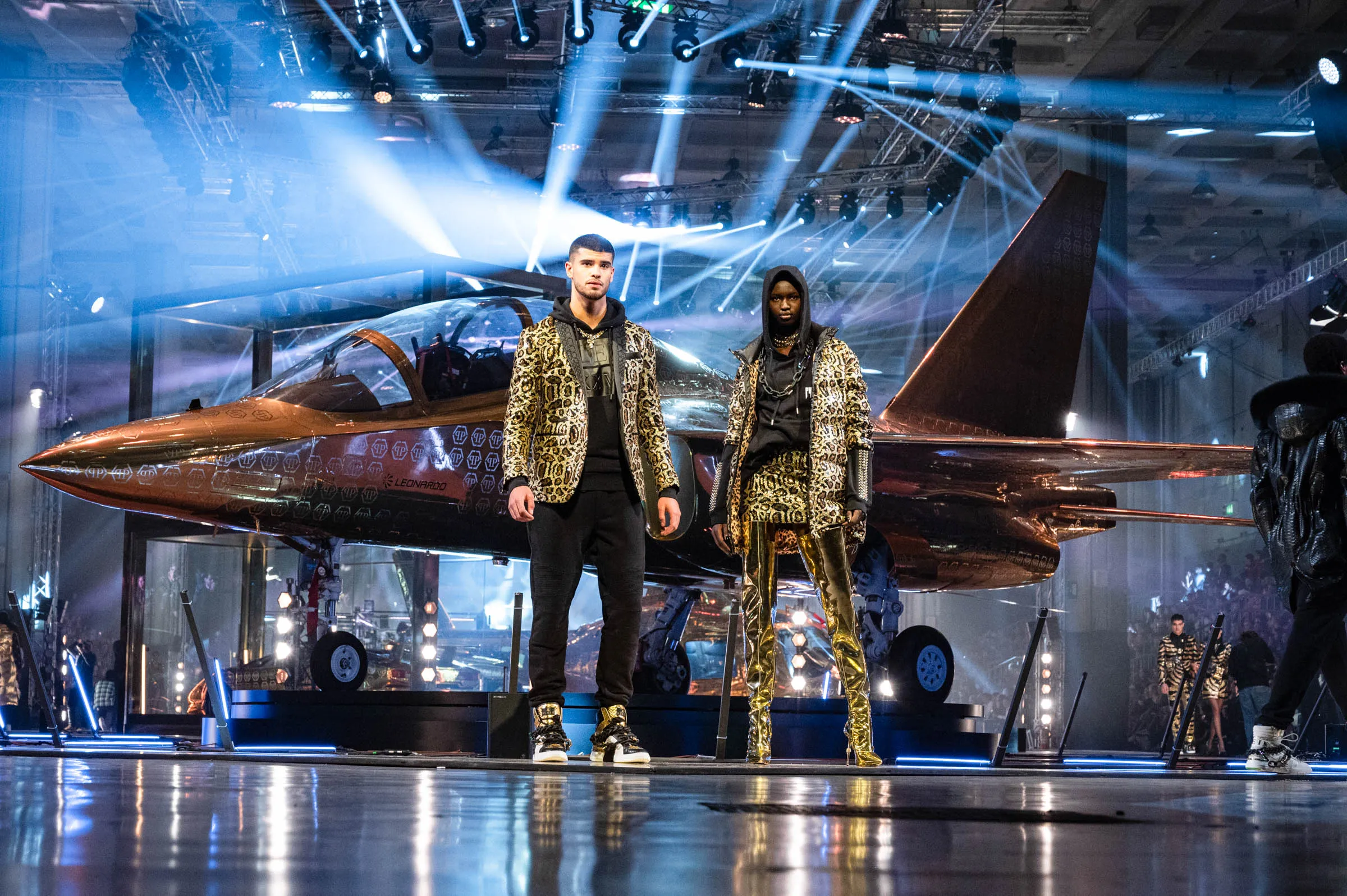 Two models pose during the Philipp Plein fashion show, part of Milan Fashion Week Fall/Winter 2020-2021 last&nbsp;February.&nbsp;