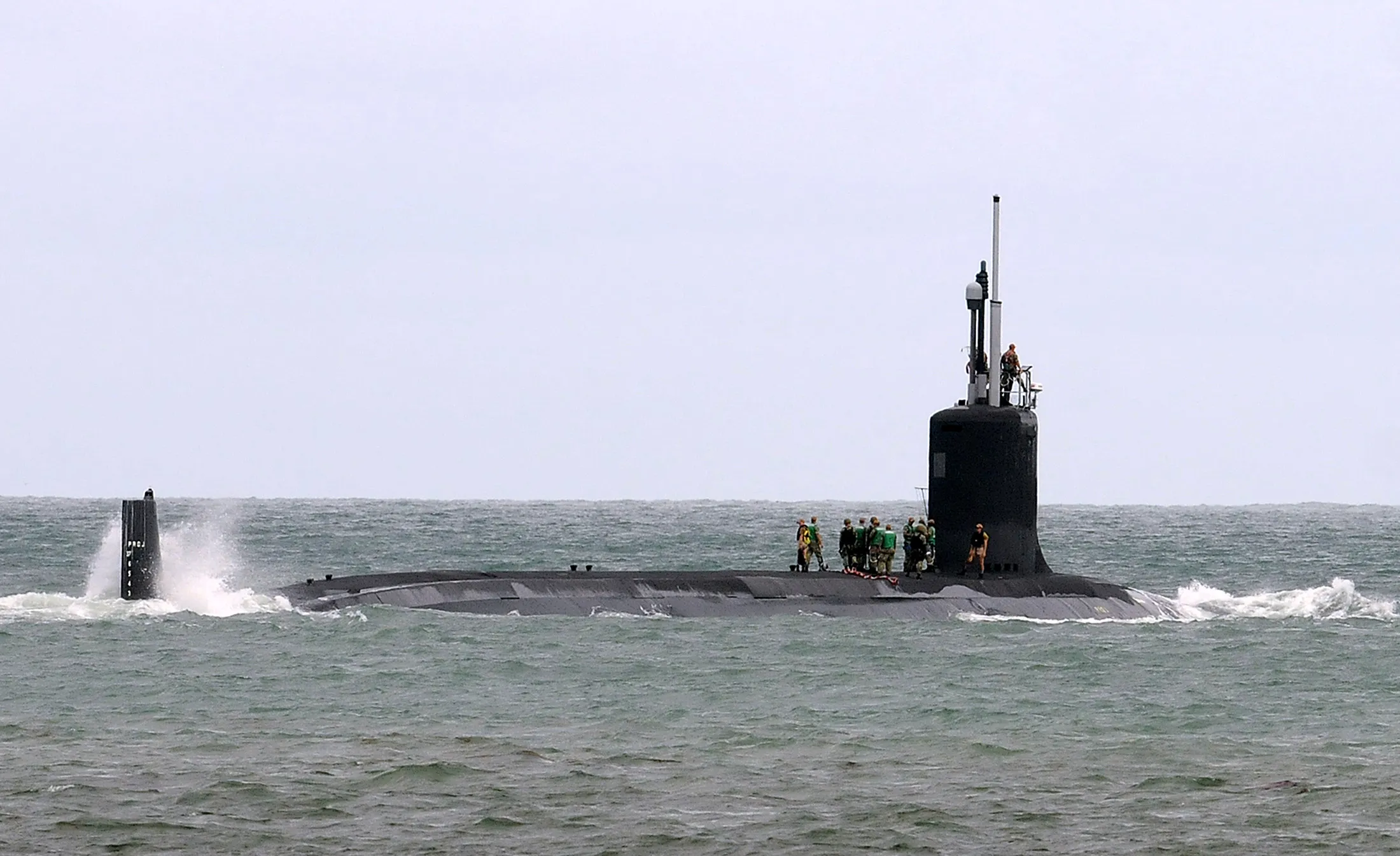 A U.S. Navy Virginia-class submarine departs Port Canaveral in 2018.