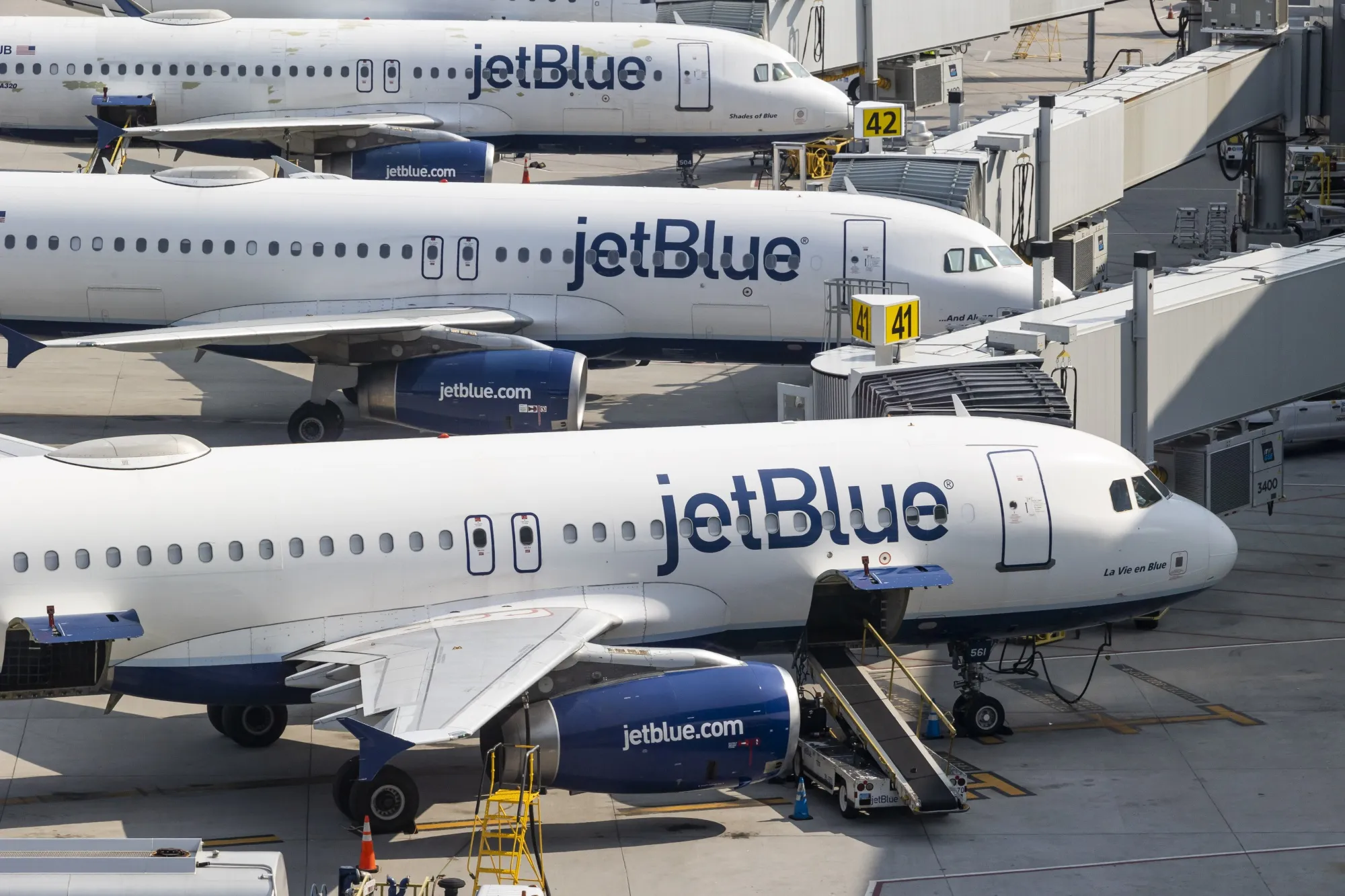 JetBlue Airbus A320 series passenger jets.