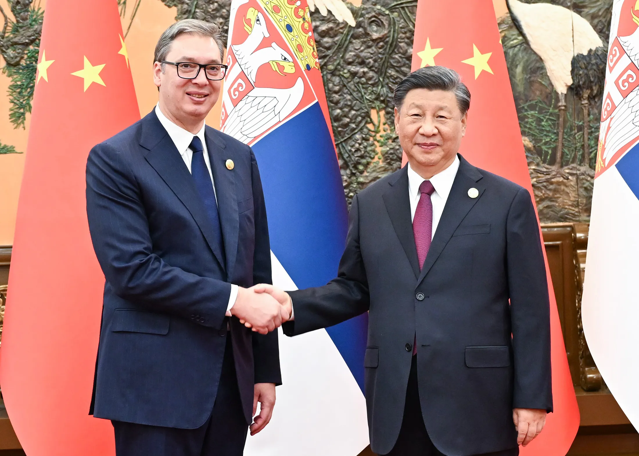 Aleksandar Vucic in Beijing with Chinese President Xi Jinping on Oct. 17, 2023.