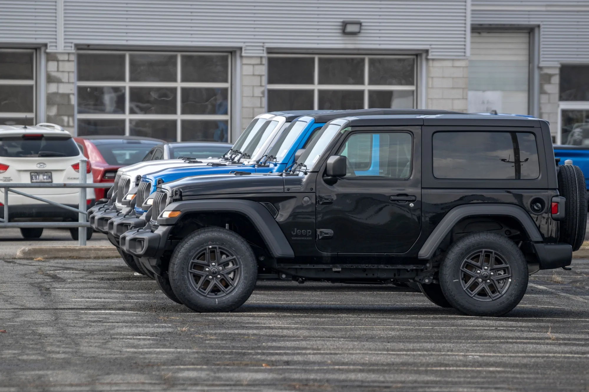 Jeep Wranglers&nbsp;at a dealership in Saint-Hubert, Quebec, Canada.