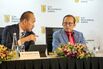 Kwek Leng Beng, chairman of City Developments Ltd., right, and Sherman Kwek, during a news conference in Singapore, in 2025.