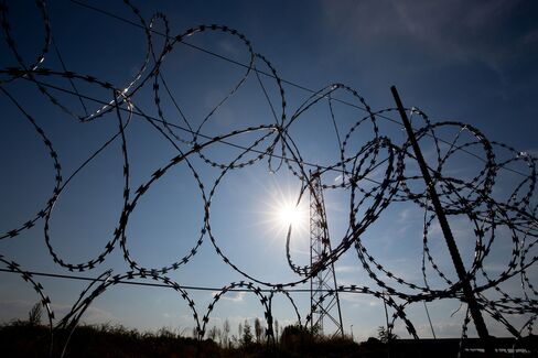 Sections of a border fence erected along the Serbia-Hungary border.