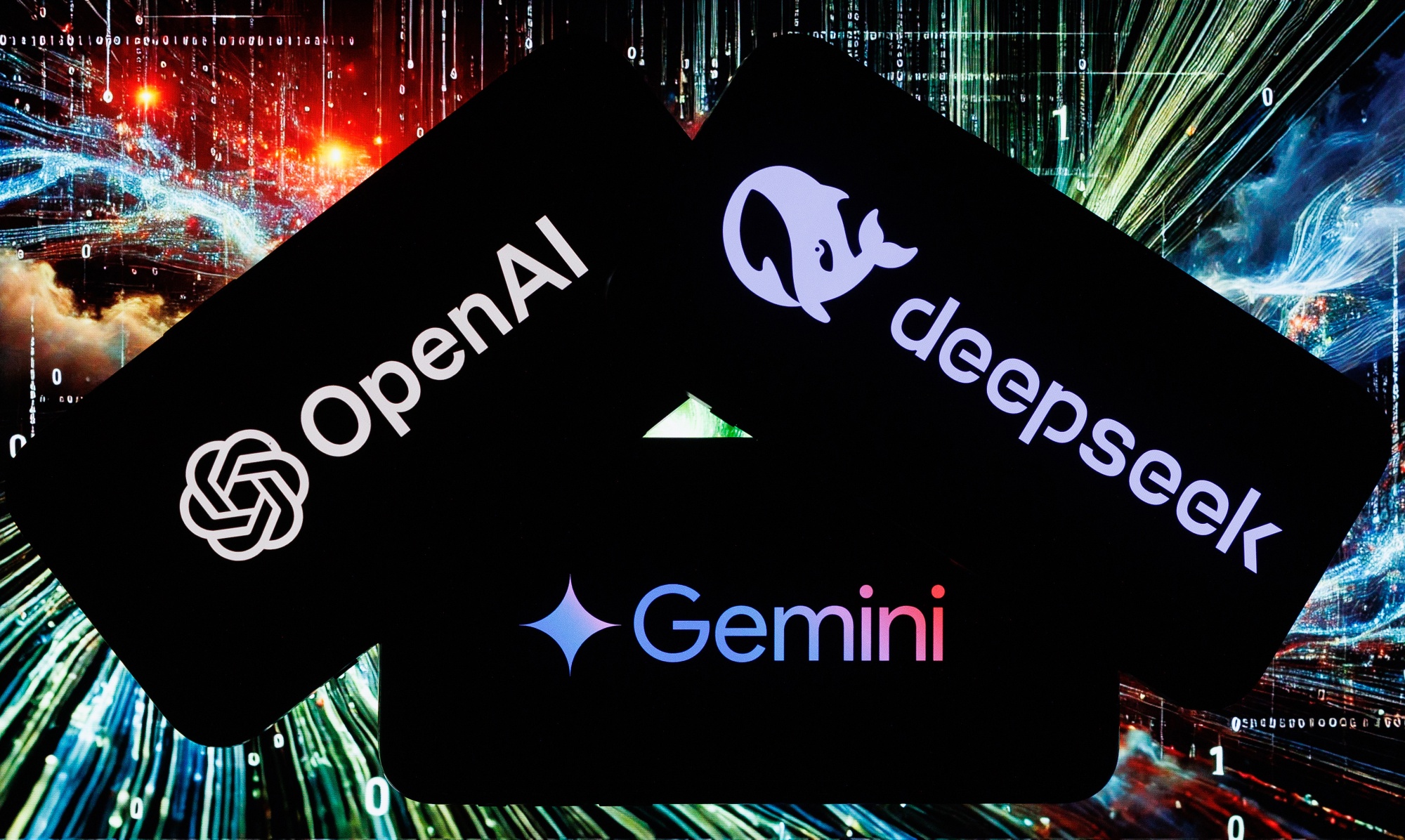 OpenAI, DeepSeek and Google Gemini logos