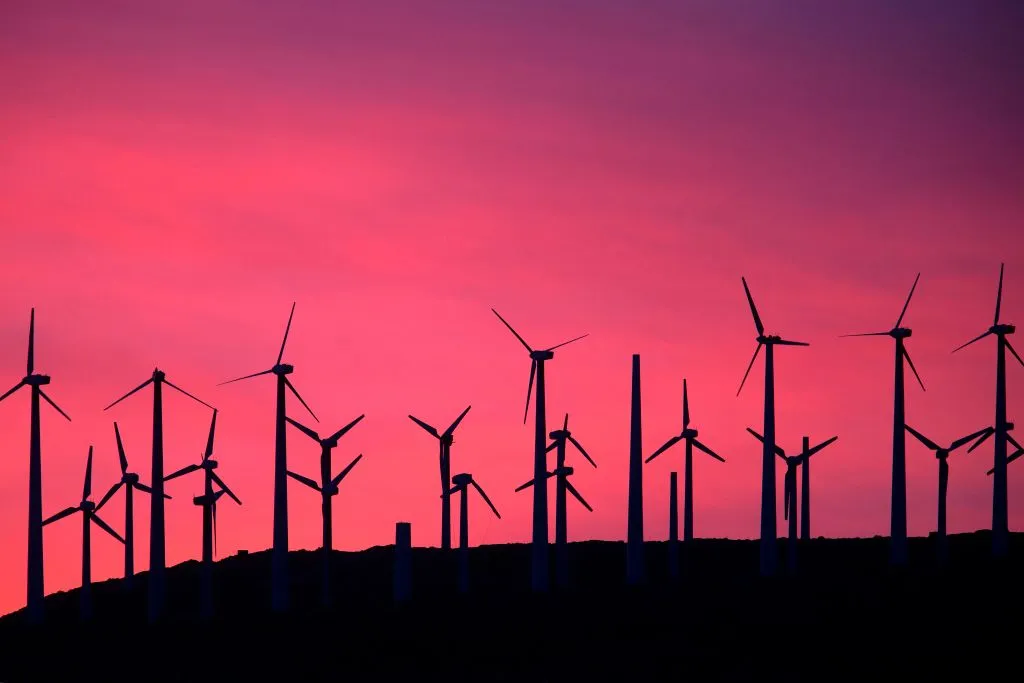 Electric energy generating wind turbines are seen on a wind farm in the San Gorgonio Pass area on April 22, 2016, near Palm Springs, California&nbsp;