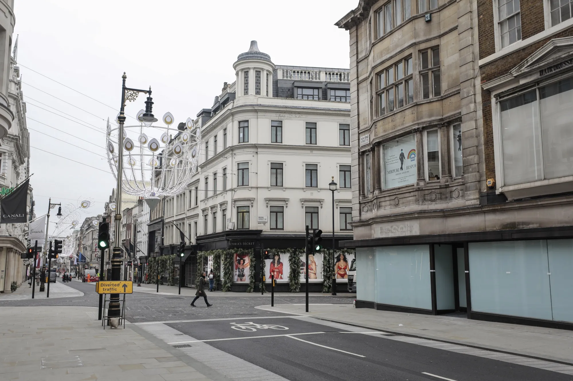 A sole pedestrian in an empty New Bond Street in central London, on Nov. 30.