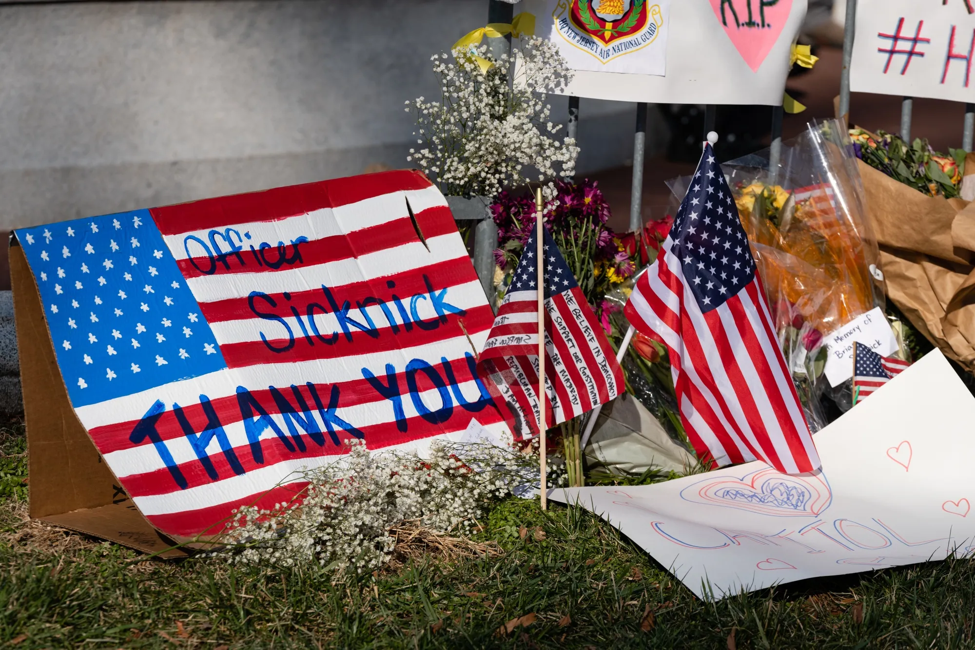 A memorial honoring Officer Brian Sicknick, who died during the insurrection&nbsp;at the U.S. Capitol.