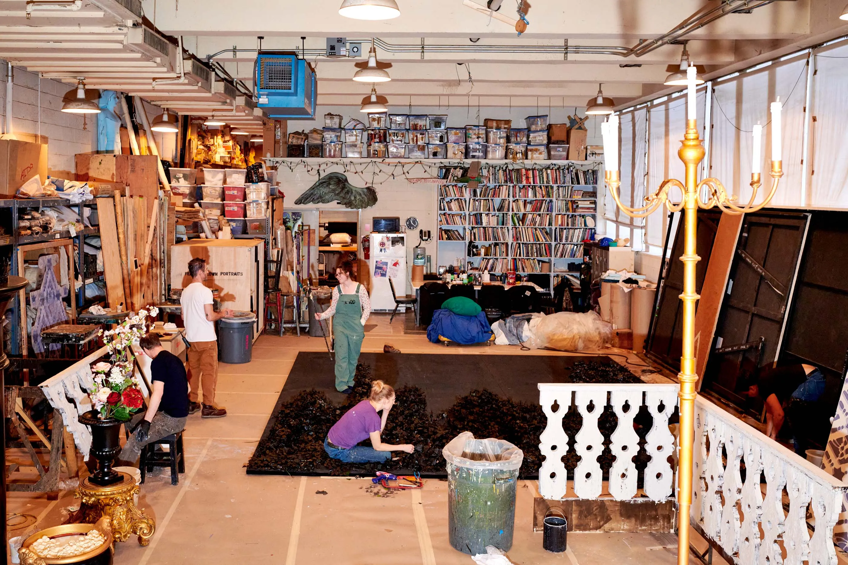 From left:&nbsp;Chris Bertholf, Bob Moody, Loryn Benkowski&nbsp;and Monica Wille at work on the set of the Metropolitan Opera’s new production of Fedora.