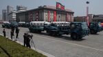 An unidentified mobile rocket lancher is displayed during a military parade marking the 105th anniversary of the birth of late North Korean leader Kim Il-Sung, in Pyongyang on April 15, 2017.