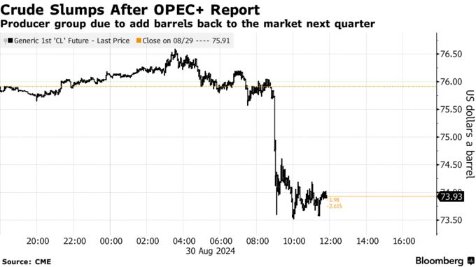 Crude Slumps After OPEC+ Report | Producer group due to add barrels back to the market next quarter