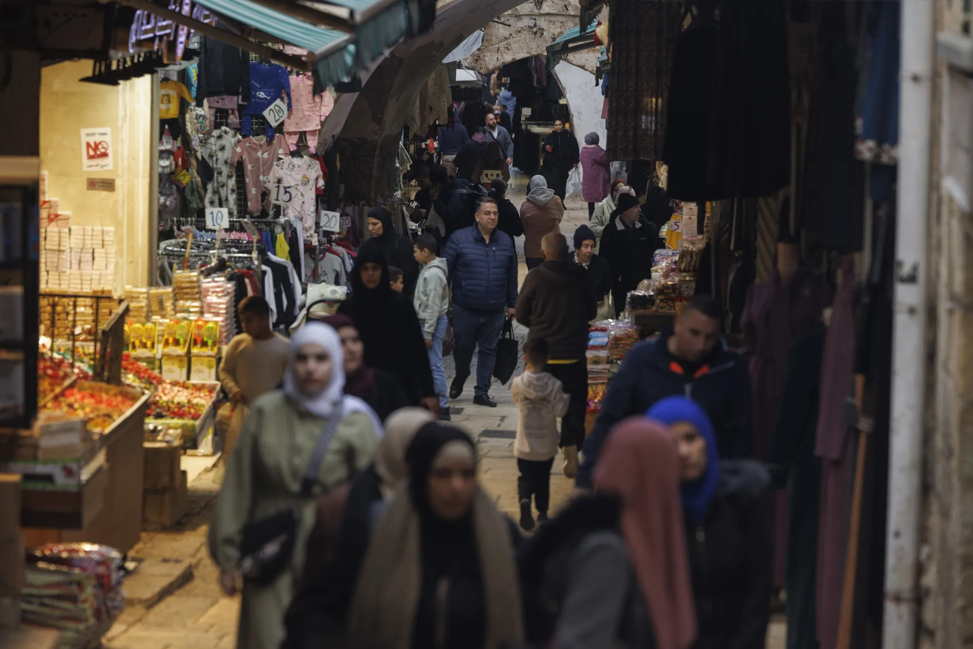 Shoppers in the market in the Old city district of East Jerusalem.