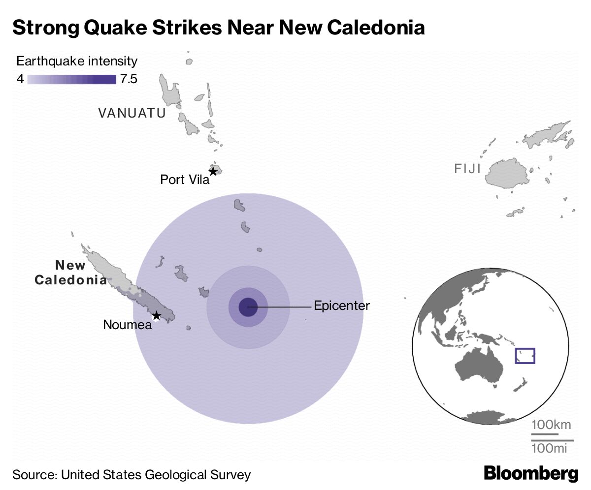 Magnitude 7.5 Quake Strikes In Pacific Near New Caledonia - Bloomberg