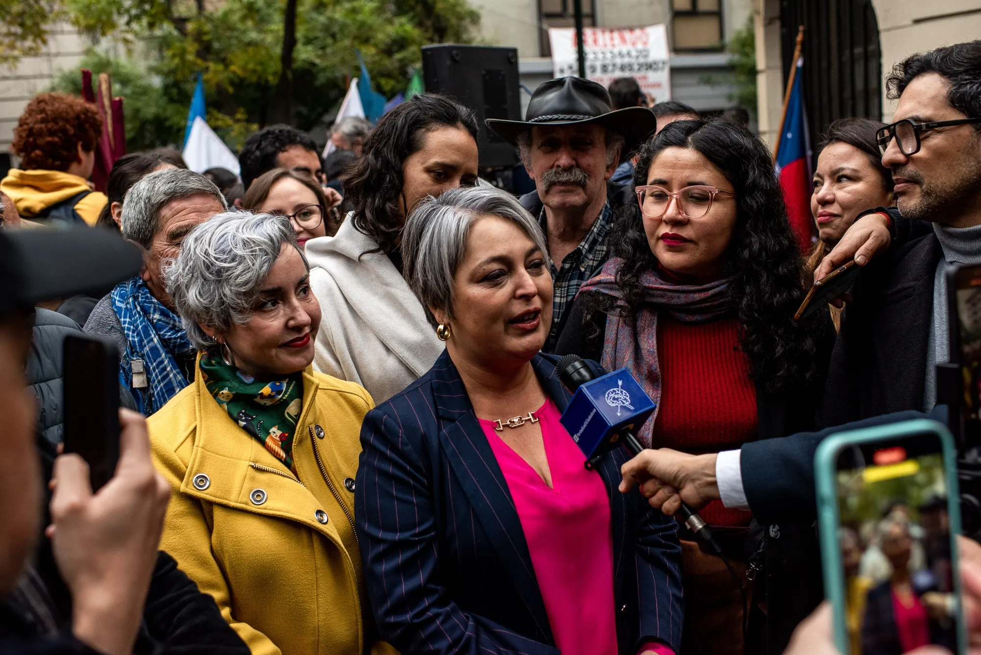 Jeannette Jara speaks to members of the media after registering her candidacy in Santiago on April 30.