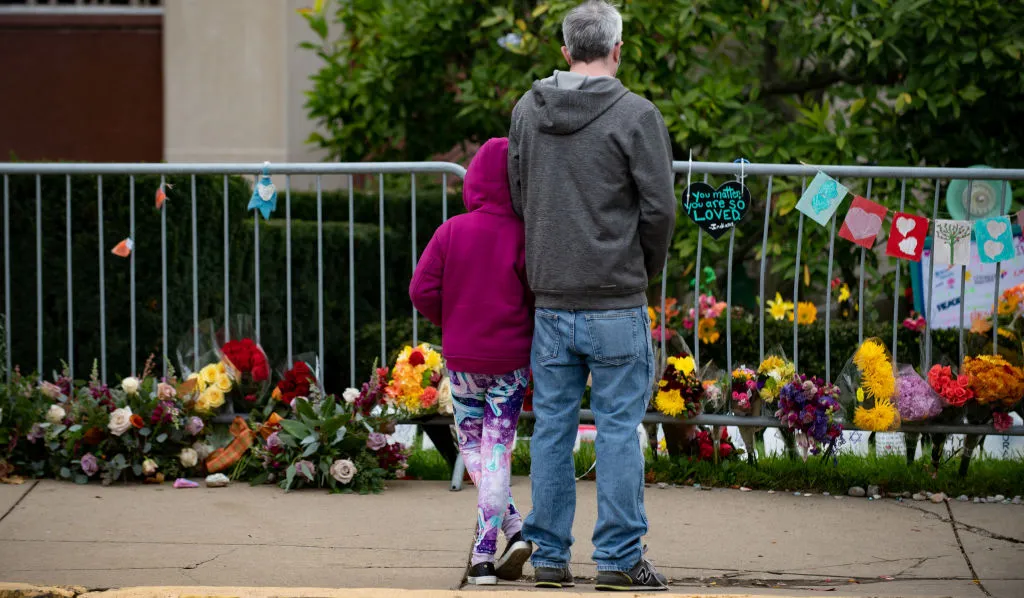 Visitors mark the first anniversary of the&nbsp;shooting at Pittsburgh’s&nbsp;Tree of Life synagogue.