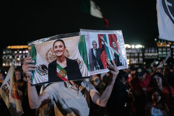 Supporters of Claudia Sheinbaum celebrate during an election night rally in Mexico City on June 2.