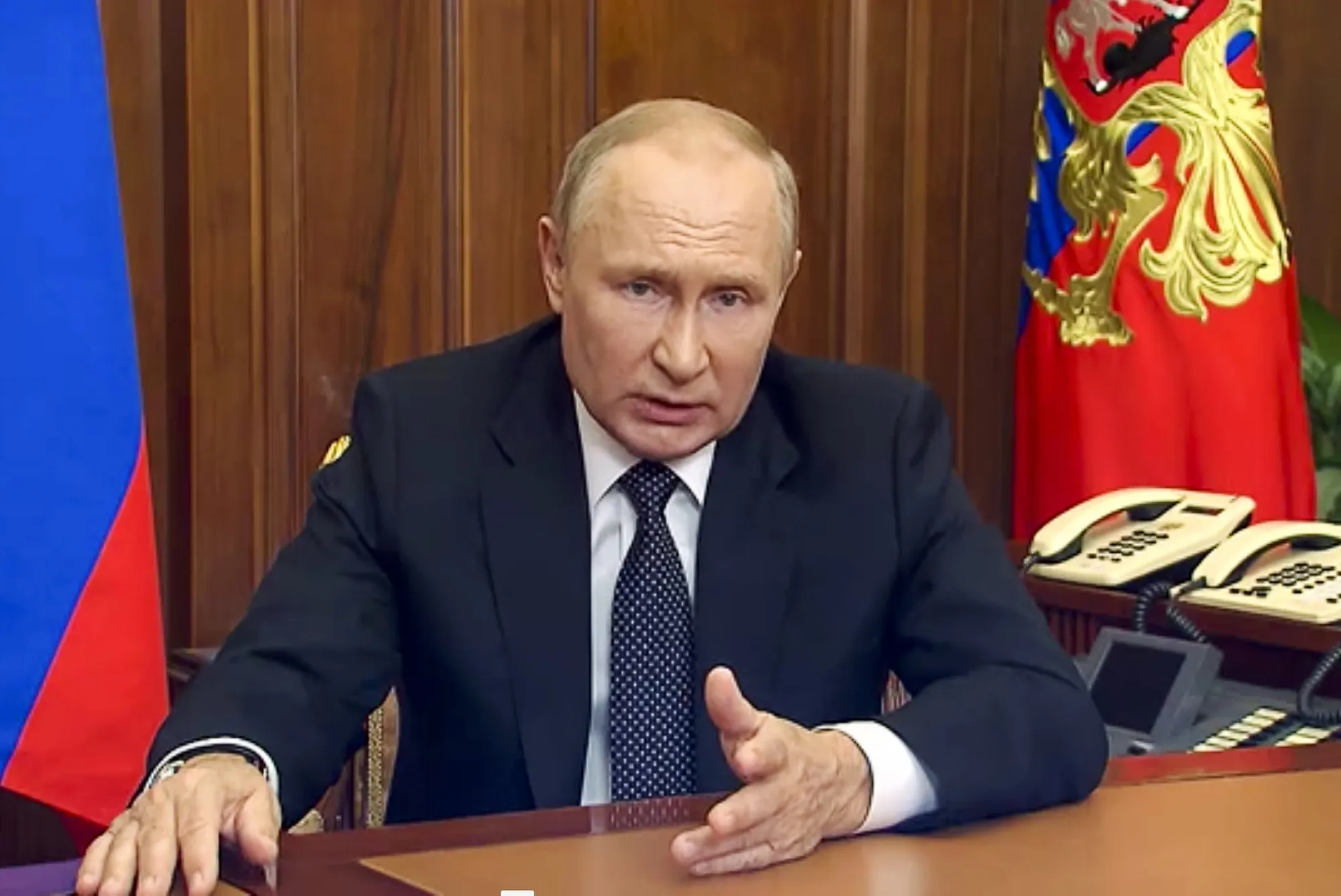 Vladimir Putin addresses the nation in Moscow on Sept. 21.&nbsp;&nbsp;