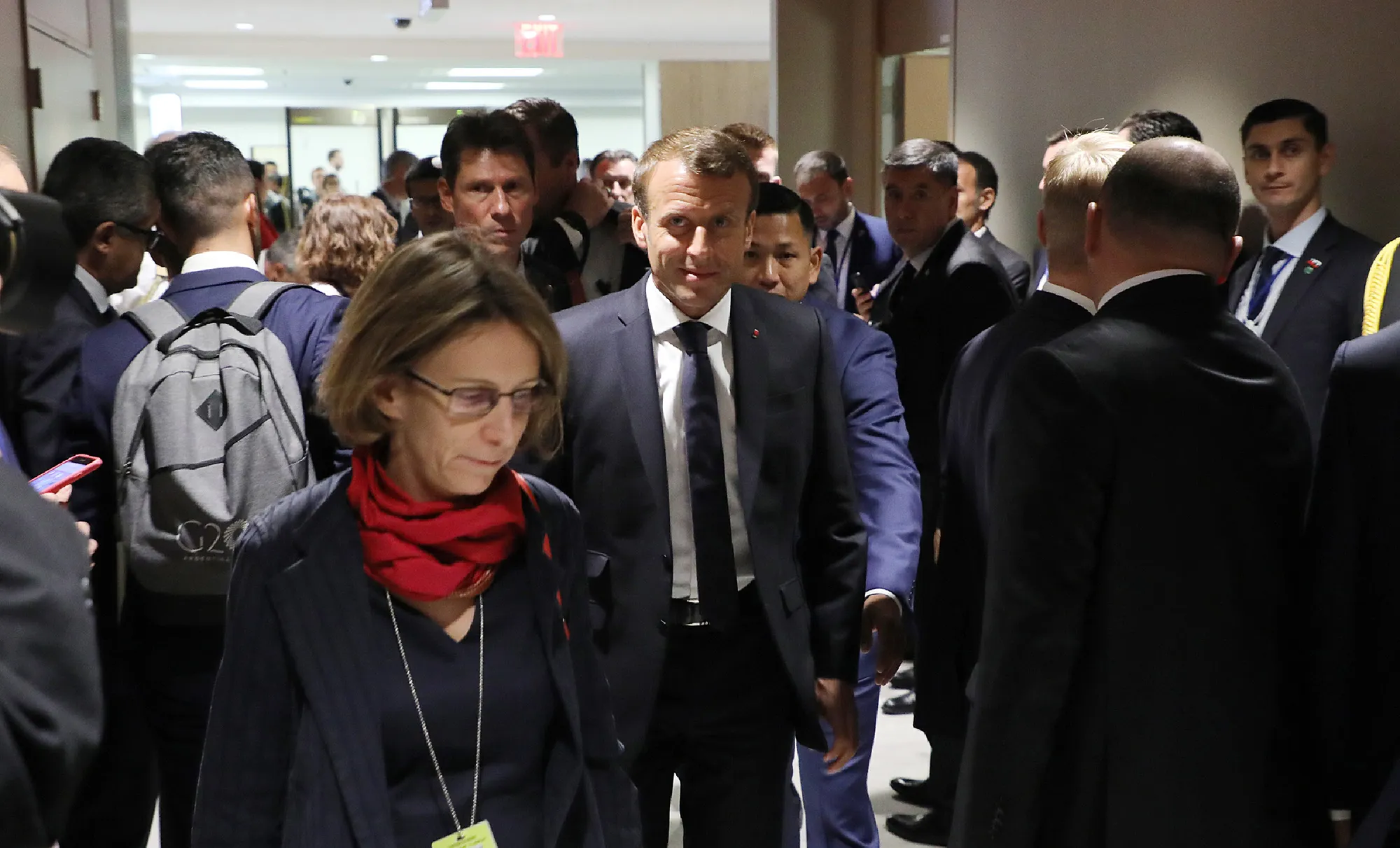 Emmanuel Macron, center, at UN headquarters in New York on Sept. 23.