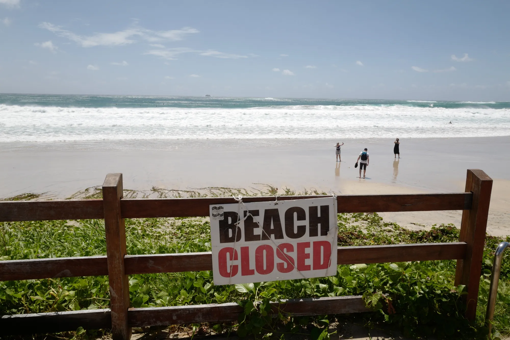 A Beach Closed sign beside Main Beach caused by Cyclone Alfred in Byron Bay on March 4. 
