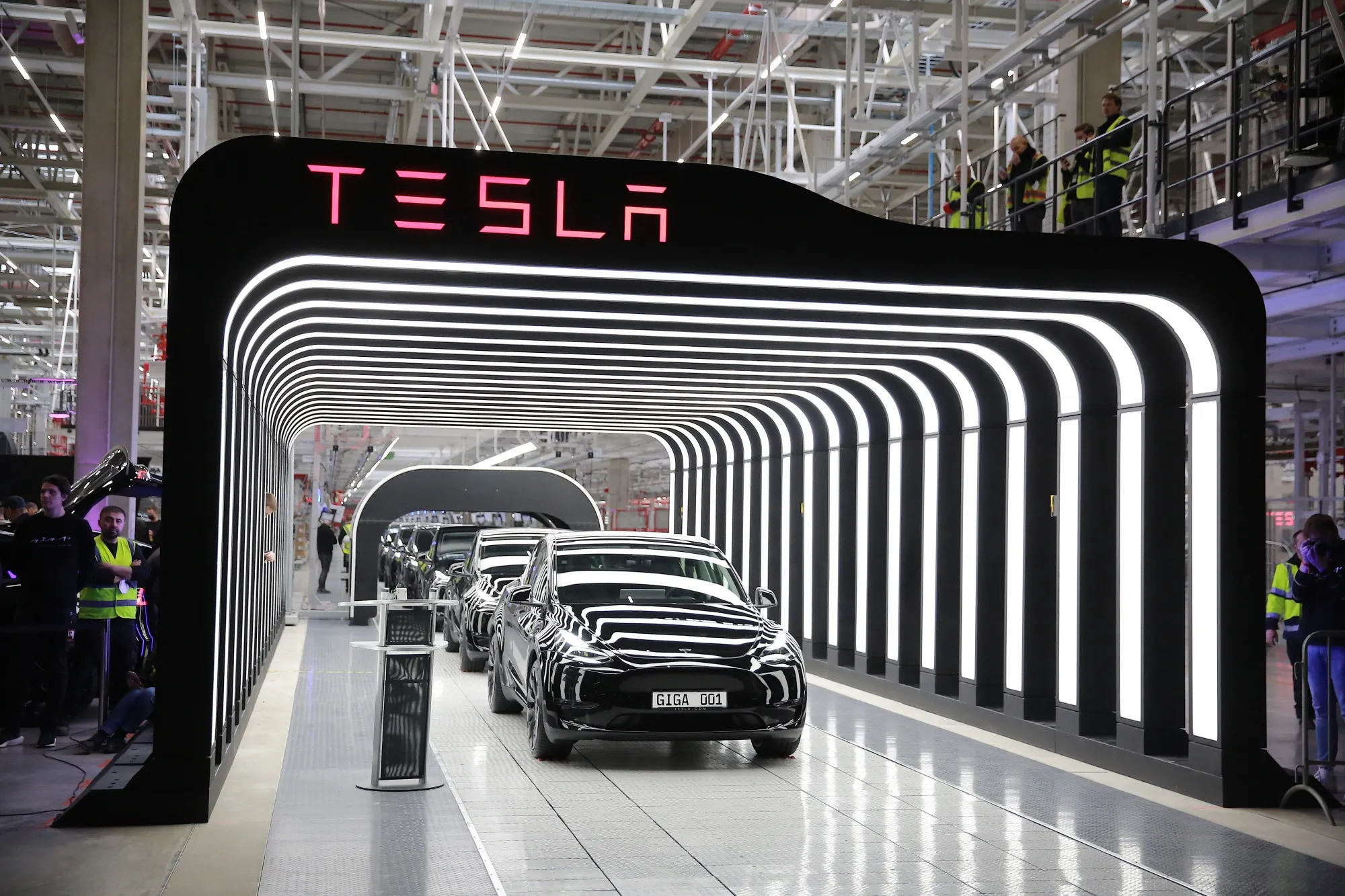 Tesla cars at the Tesla electric car manufacturing plant in Gruenheide, Germany.