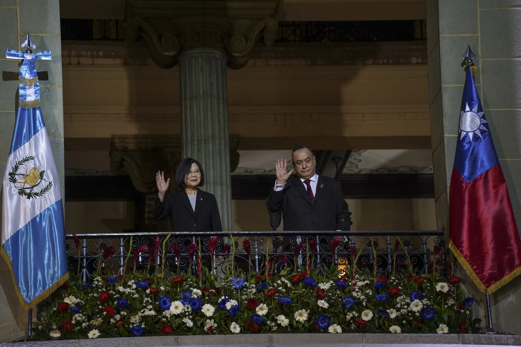 Tsai Ing-wen, left, with Alejandro Giammattei&nbsp;at the National Palace in Guatemala City, Guatemala, on Friday March 31.