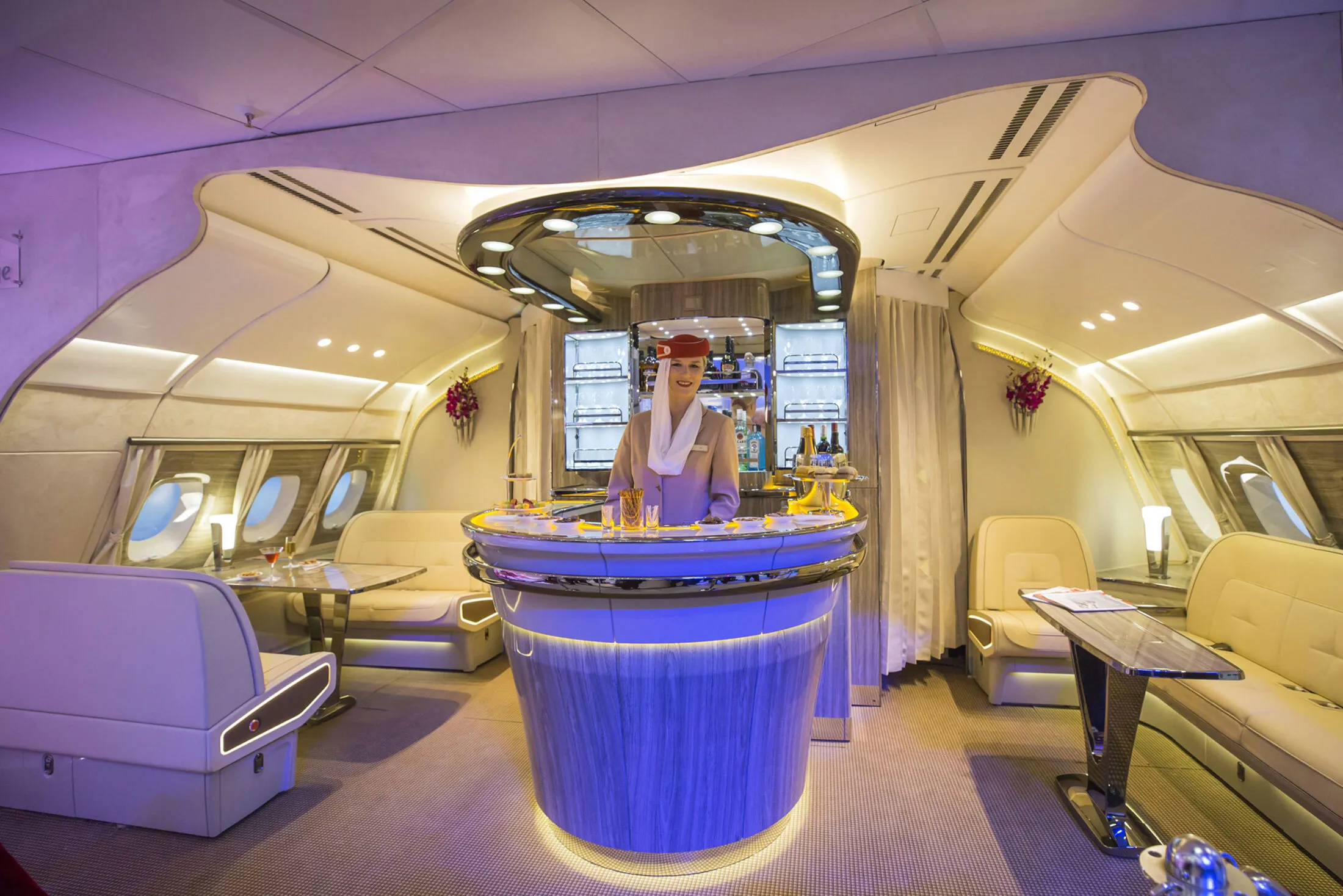A flying bar on an Emirates Airbus A380.&nbsp;