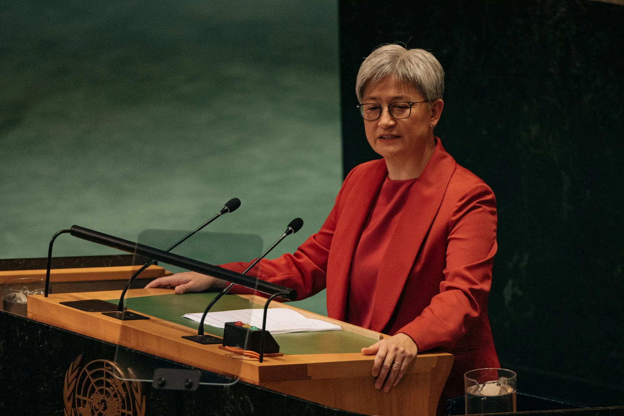 Penny Wong speaks during the United Nations General Assembly (UNGA) in New York&nbsp;on&nbsp;Sept. 27.