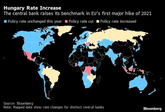 Hungary Begins Rate-Hike Cycle in Policy Break, Boosting Forint