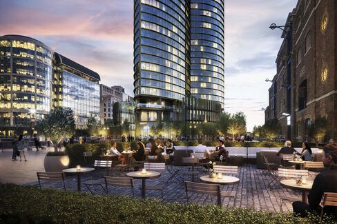 The building is adjacent to the Canary Wharf area.