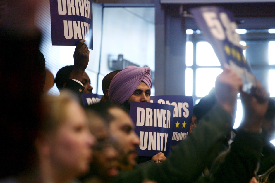 In 2015, drivers for Uber and Lyft in Seattle rallied to support a city measure allowing them to unionize.