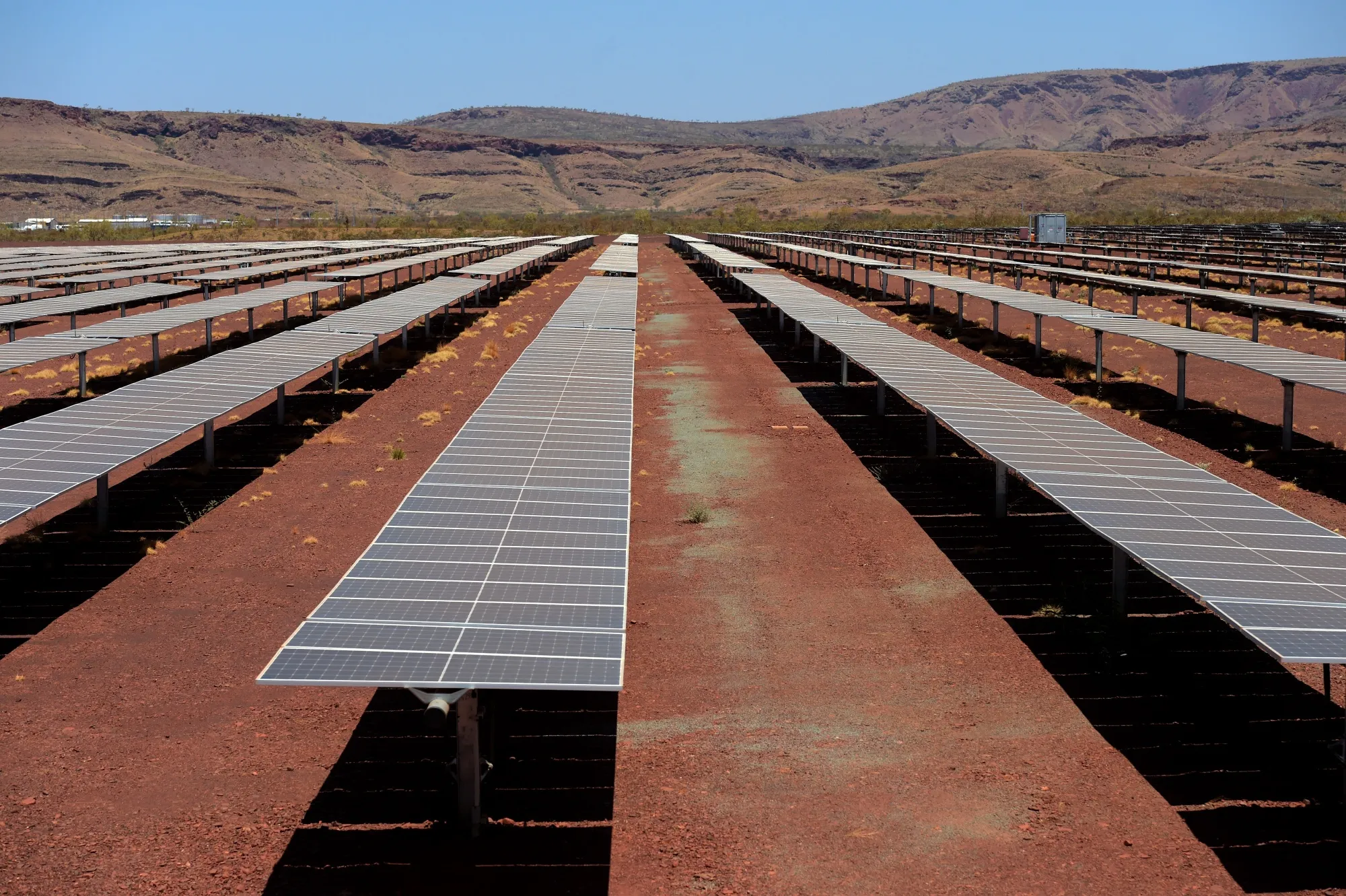 Solar panels&nbsp;at Rio Tinto Group's Gudai-Darri iron ore mine in Western Australia.