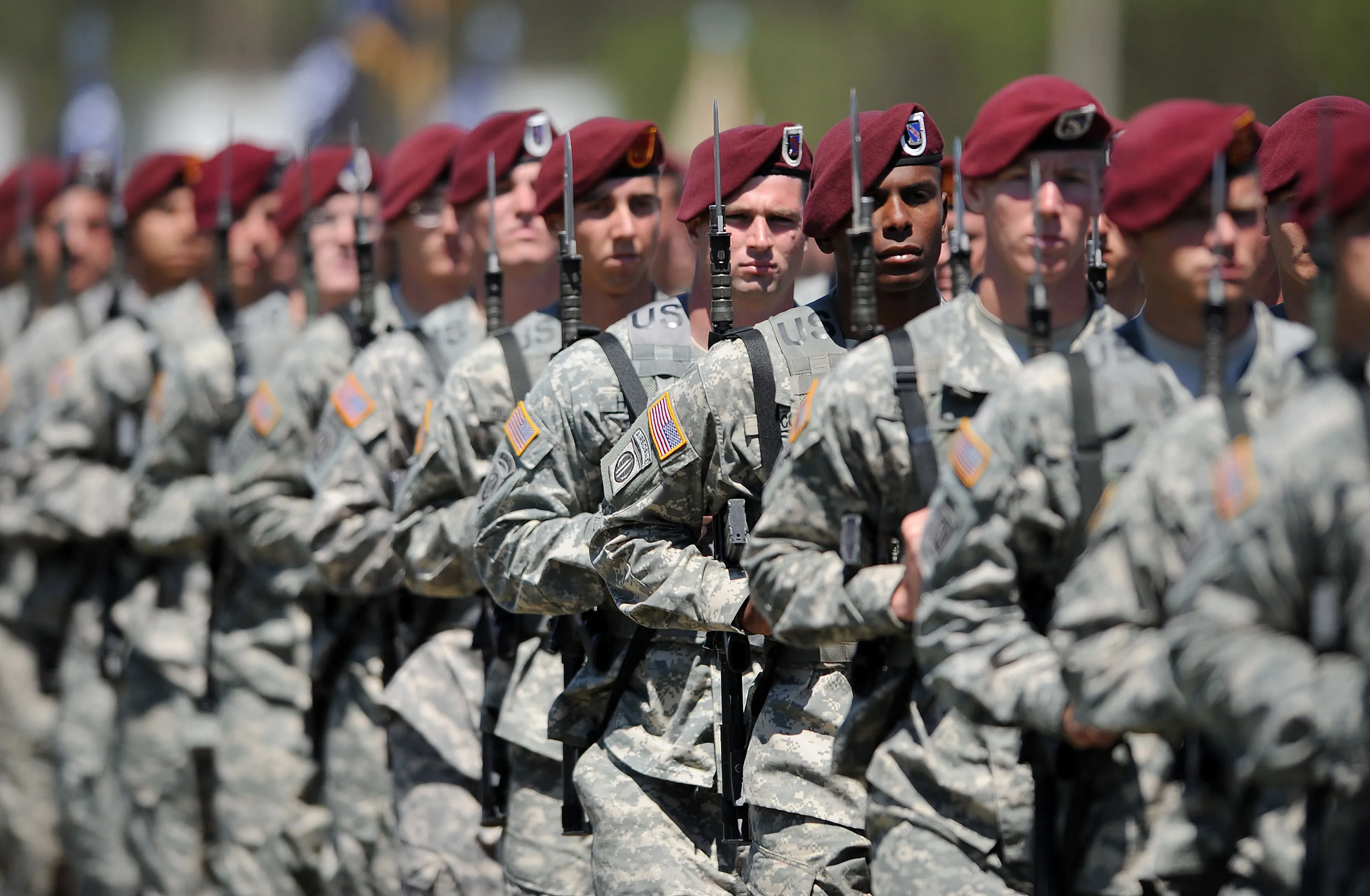 Troops from the 82nd Airborne division march at Fort Bragg, North Carolina.