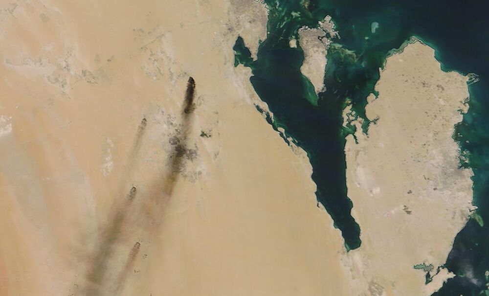 Smoke trails from fires at major oil installations in eastern Saudi Arabia on Sept. 14, 2019.
